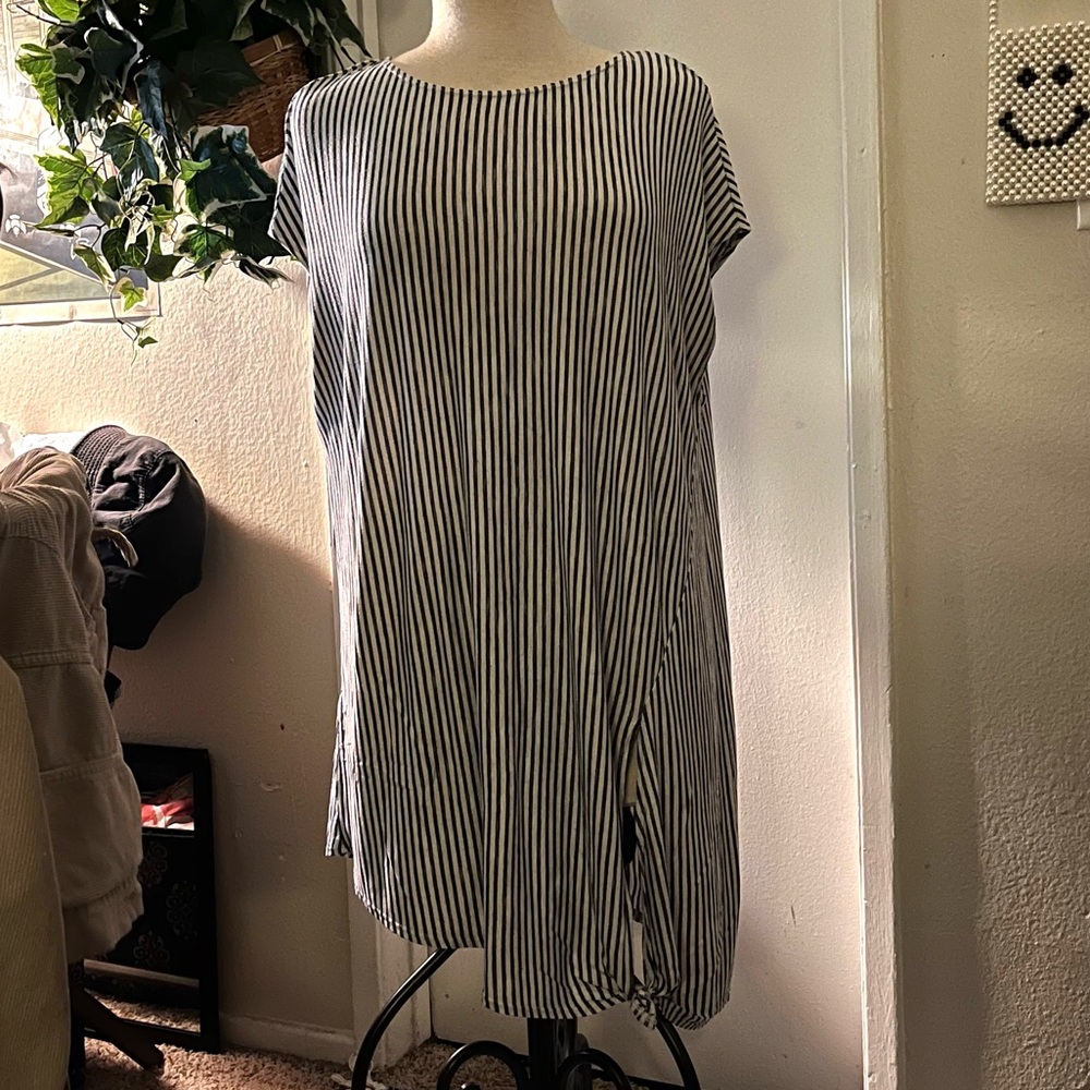 Max Studio Striped White and Blue Dolman Sleeve Midi Sundress